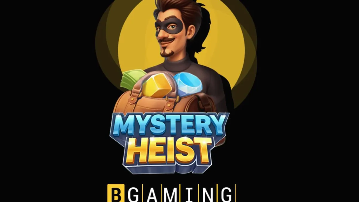 Tampilan layar permainan slot Mystery Heist dengan simbol brankas dan berlian
