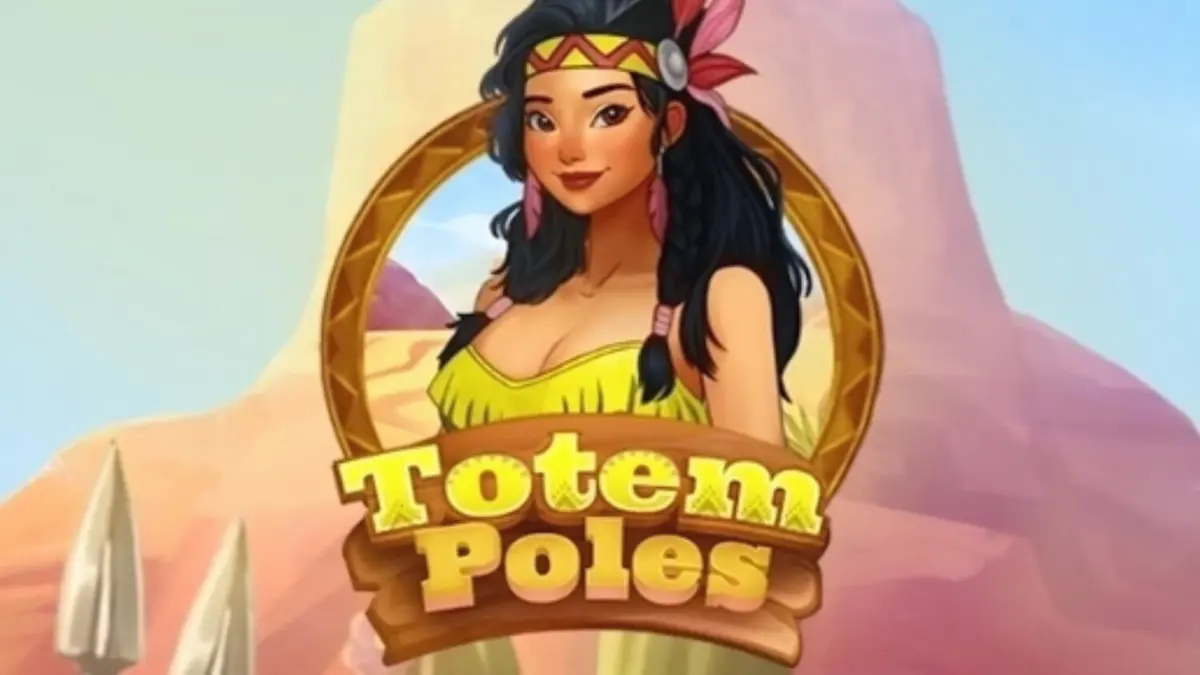 Tampilan visual slot Totem Poles dengan simbol totem kayu dan latar belakang hutan.