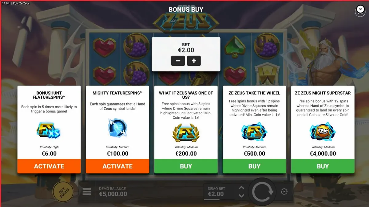 Visual slot Epic Ze Zeus dengan tema petir dan dewa Yunani